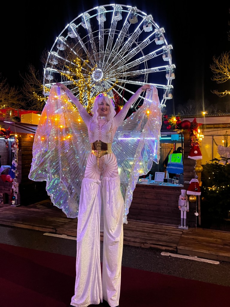 Winter Stilt Walker, Christmas event entertainment.
